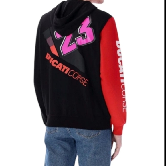 Hooded Zip Up sweatshirt  Dual Enea Bastianini Ducati Racing #23 Red/Black 2XL - Picture 1 of 10